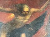 an oil painting of a man holding a fire in his right hand