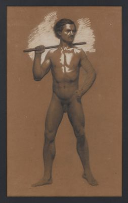 une vieille photo d'un homme tenant un bâton