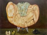 une peinture représentant un fruit posé sur une table