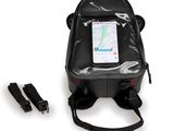 a backpack that has a cell phone in it