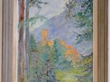 an image of a painting of a castle in a forest