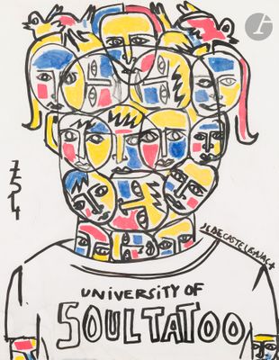 dessin représentant une personne avec plusieurs visages sur la tête