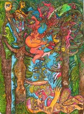an image of a drawing of a woman in a tree
