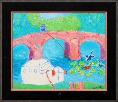 tableau représentant un tableau d'un pont sur lequel se trouve un oiseau