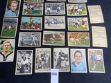 a lot of old football cards on display on the table