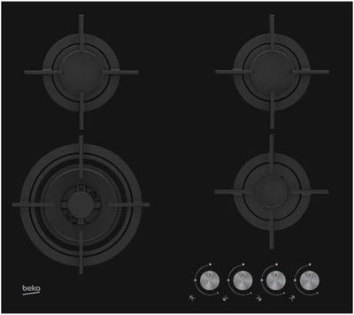 une photo d'une plaque de cuisson noire équipée de quatre feux et de boutons