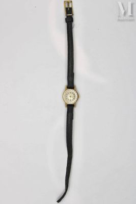 a watch with a black strap and a white dial on it