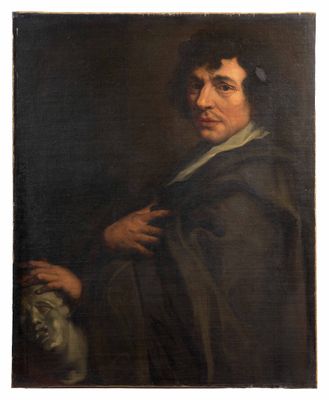 un tableau représentant un homme tenant un crâne dans la main
