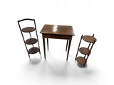 an image of a small table and two chairs on a white background