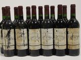 six bottles of wine are lined up in a row on a white surface