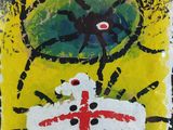 an image of a picture of a painting on a yellow background