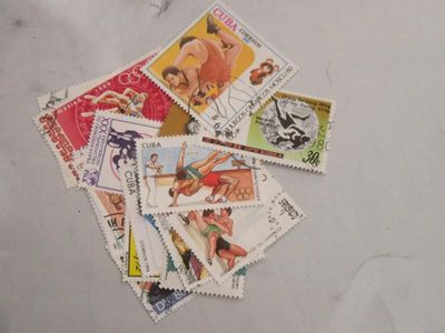 a lot of stamps that are on a table