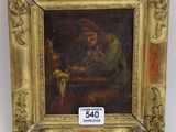 un tableau représentant un homme assis à une table, avec un verre de vin devant lui