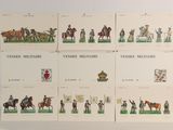 six postcards of various military figures on a white surface
