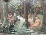 un tableau représentant un homme et une femme assis dans les bois