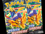 two packs of pokemon trading cards are shown on a black background