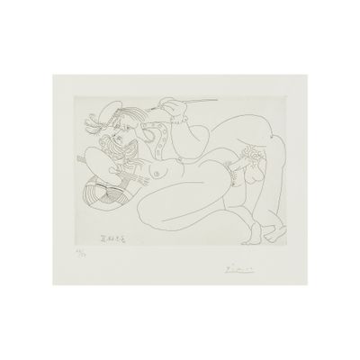 une image représentant le dessin d'une femme à genoux, un couteau à la main