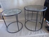 two tables that are sitting on a table cloth
