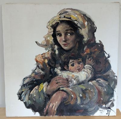 Salvador CABRERA (1930-1986) , Femme à l'enfant, huile sur t… - Photo 1