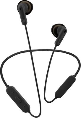 a pair of bluetoothed earphones with a black cord