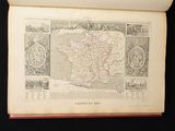 an old map of france in a book on a black background