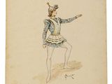 un dessin représentant une femme en robe, coiffée d'un chapeau