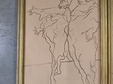 drawing of a man and a woman standing next to each other on a wall