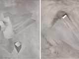 two paintings of different shapes and sizes on a wall