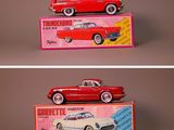 three different views of a red toy car and a red toy car