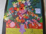 a poster of a vase of flowers on a table
