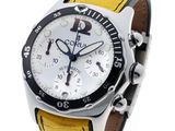 the watch is white and black with a yellow strap