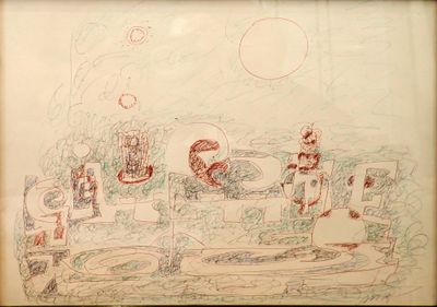 a drawing of a group of people sitting on a bench