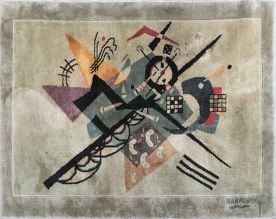 painting of abstract shapes on a beige background with a black border