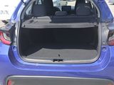 the back of a blue car with its trunk open in a parking lot