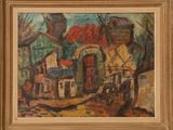 une image représentant un tableau illustrant une scène de vie à la ferme avec une calèche tirée par un cheval