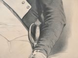 drawing of a man in a military uniform holding a cane