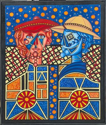 une image représentant un tableau où figurent un homme et une femme portant un chapeau