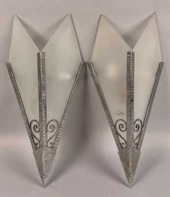 pair of art deco silver plated wall sconces