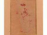 drawing of a woman in a hat and dress holding a glass of wine