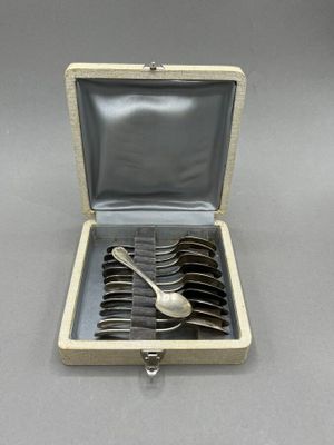 silverware in a case with spoons and spoons in it