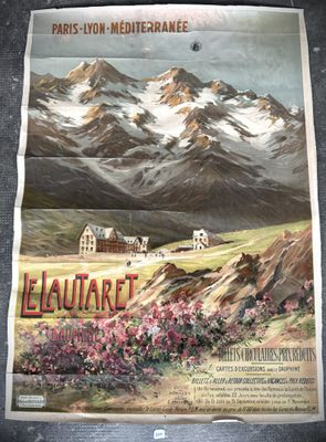 an image of a painting of a mountain range with a building in the background