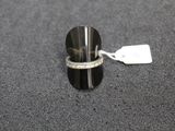 silver plated ring with black onyx glass and clear crystals