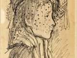 un dessin représentant une femme portant un voile sur la tête