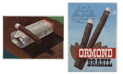 deux photos d'un cigare et d'un autocollant de cigare