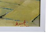 an image of a painting of a person on a surfboard on a beach