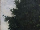 painting of a group of people walking down a road next to a tree
