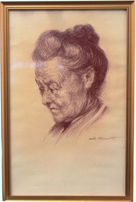 an image of a drawing of a woman with a bun in her hair