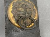 a close up of a belt with a lion on it
