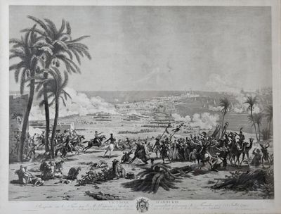 an old picture of a military battle with men on horseback