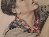 tableau représentant un homme tenant une cruche dans la main droite et une cigarette dans l'autre main